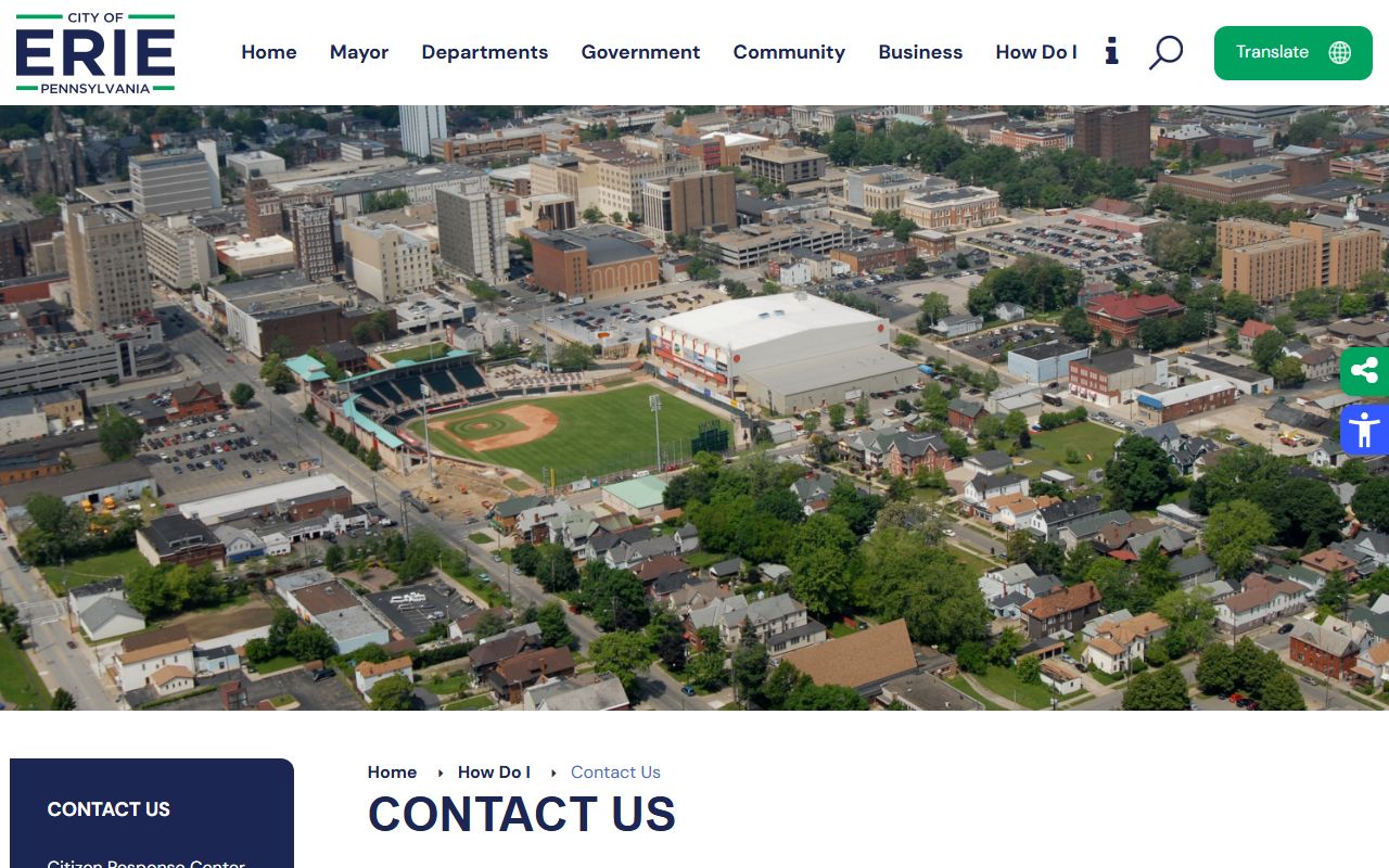 City of Erie contact information page in the Erie phone directory