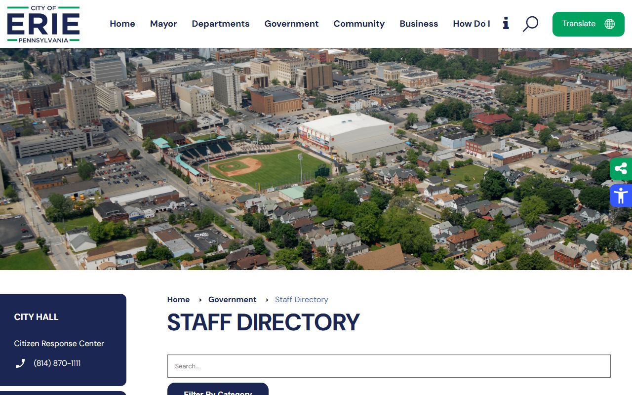 City of Erie staff directory in the Erie phone directory