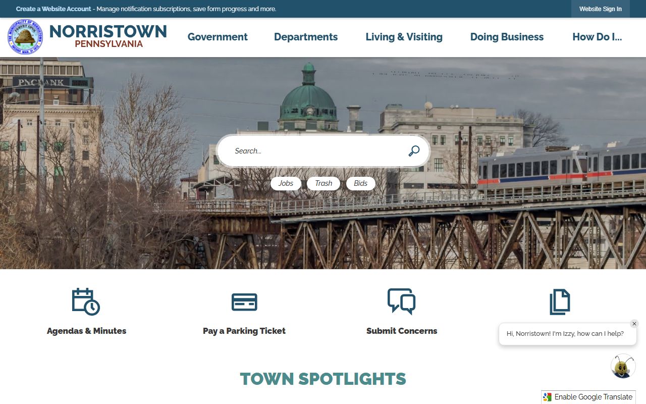 Municipality of Norristown website in the Norristown phone directory