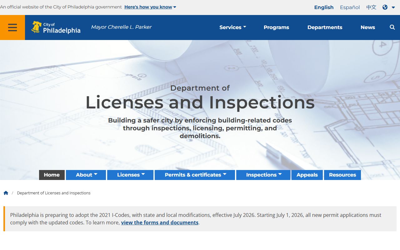 Philadelphia Department of Licenses and Inspections in the Philadelphia phone directory