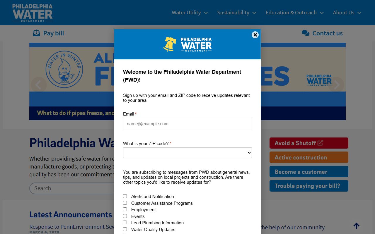 Philadelphia Water Department page in the Philadelphia phone directory