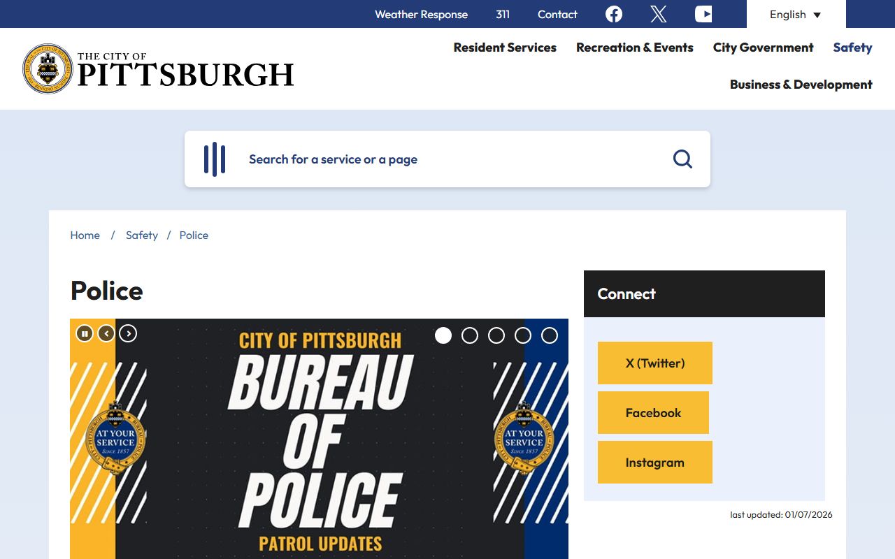 Pittsburgh Bureau of Police contact page in the Pittsburgh phone directory