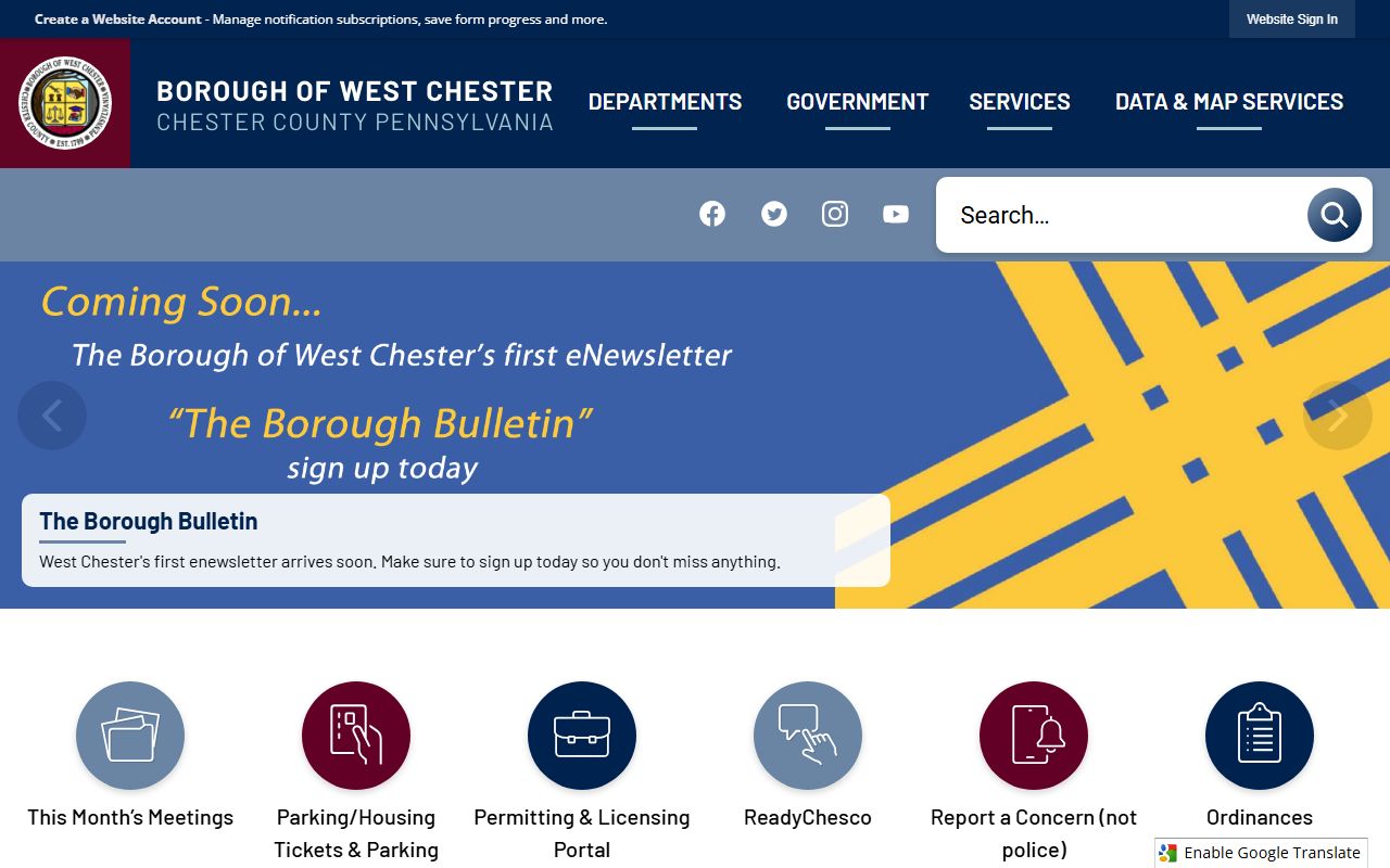 West Chester Borough website in the West Chester phone directory