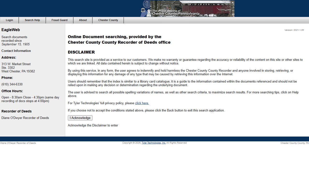 Chester County Recorder of Deeds phone directory and records