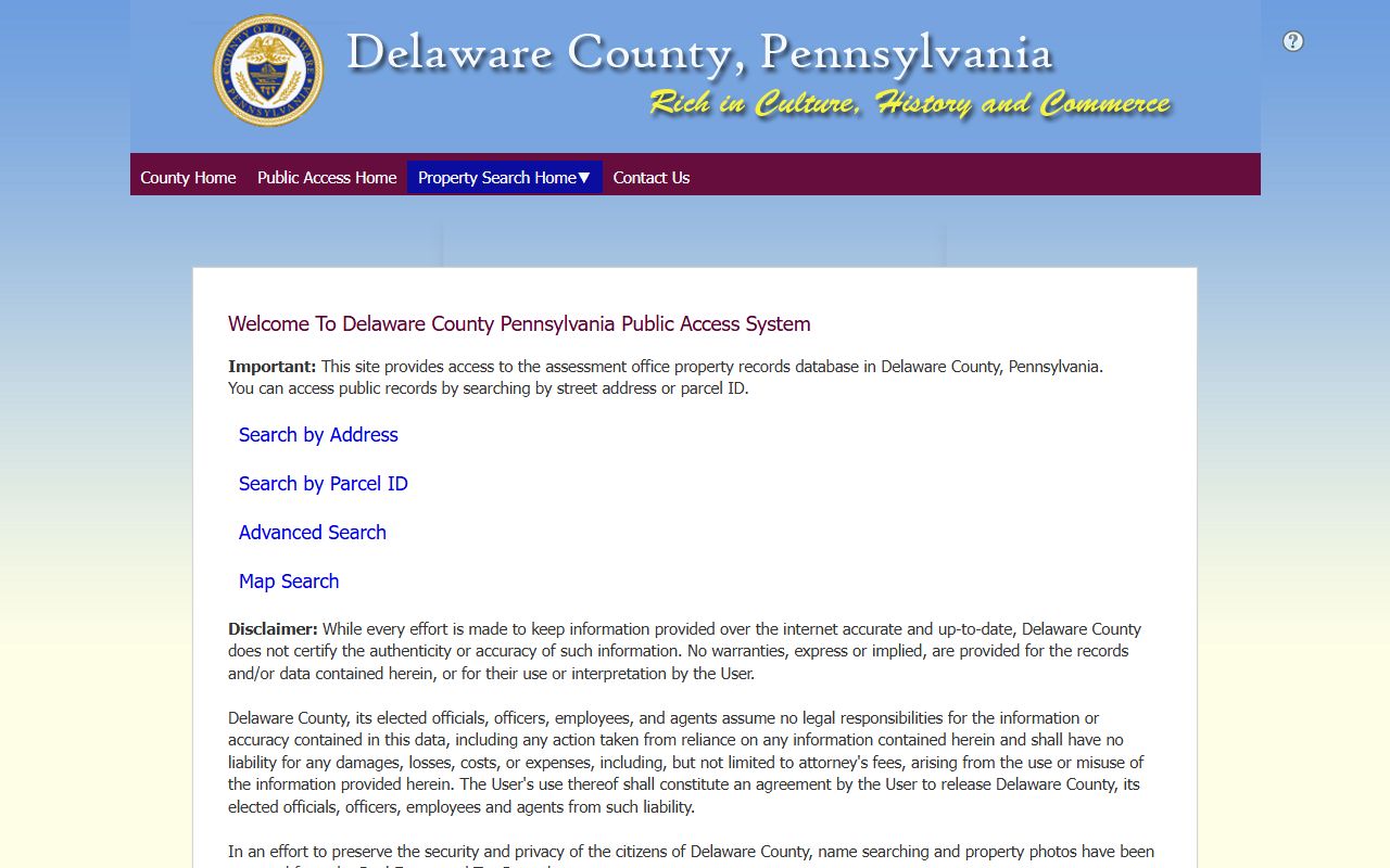 Delaware County real estate public access portal for the phone directory