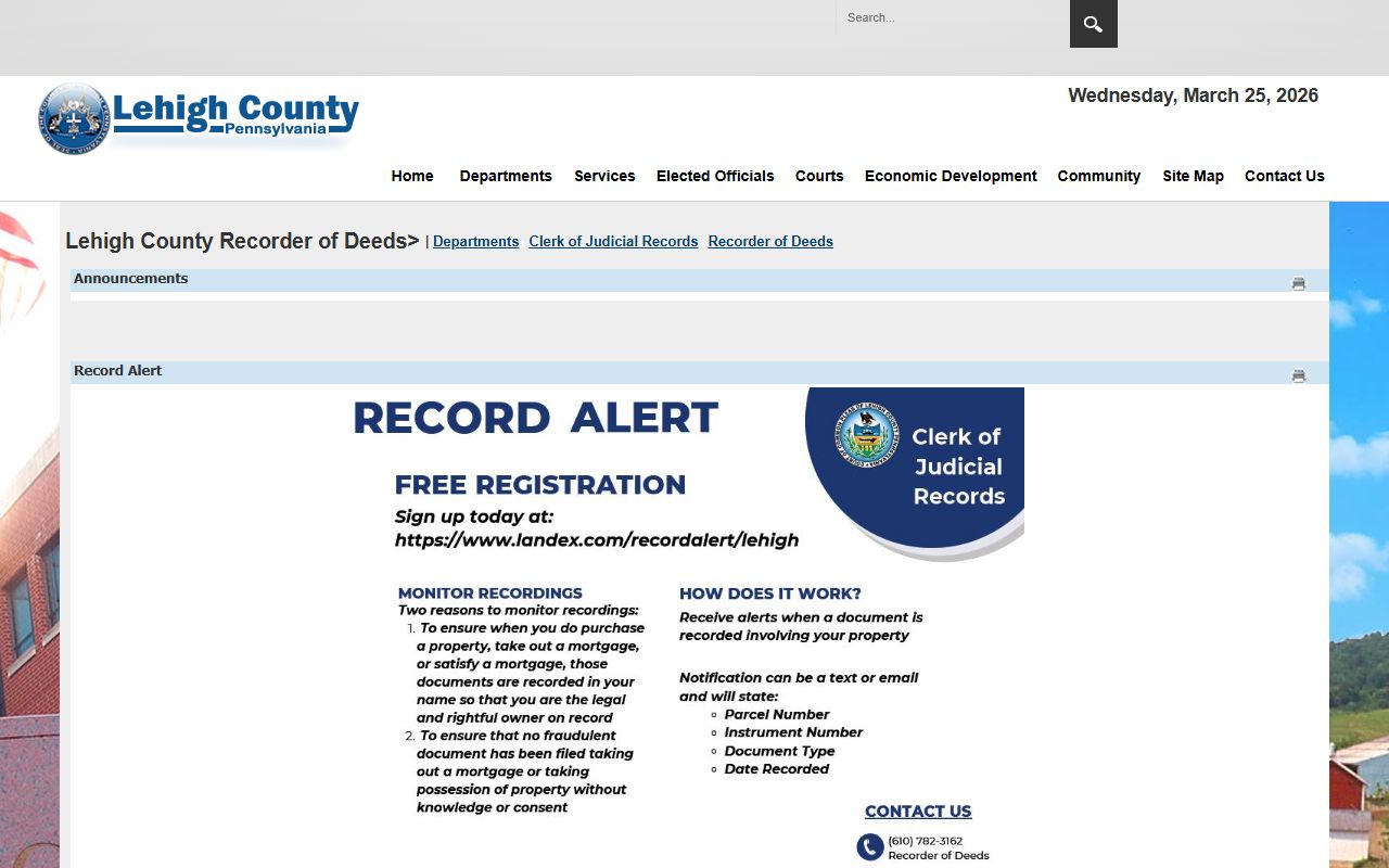 Lehigh County Recorder of Deeds phone directory and records page