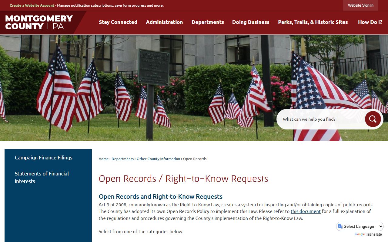 Montgomery County Open Records page for the phone directory
