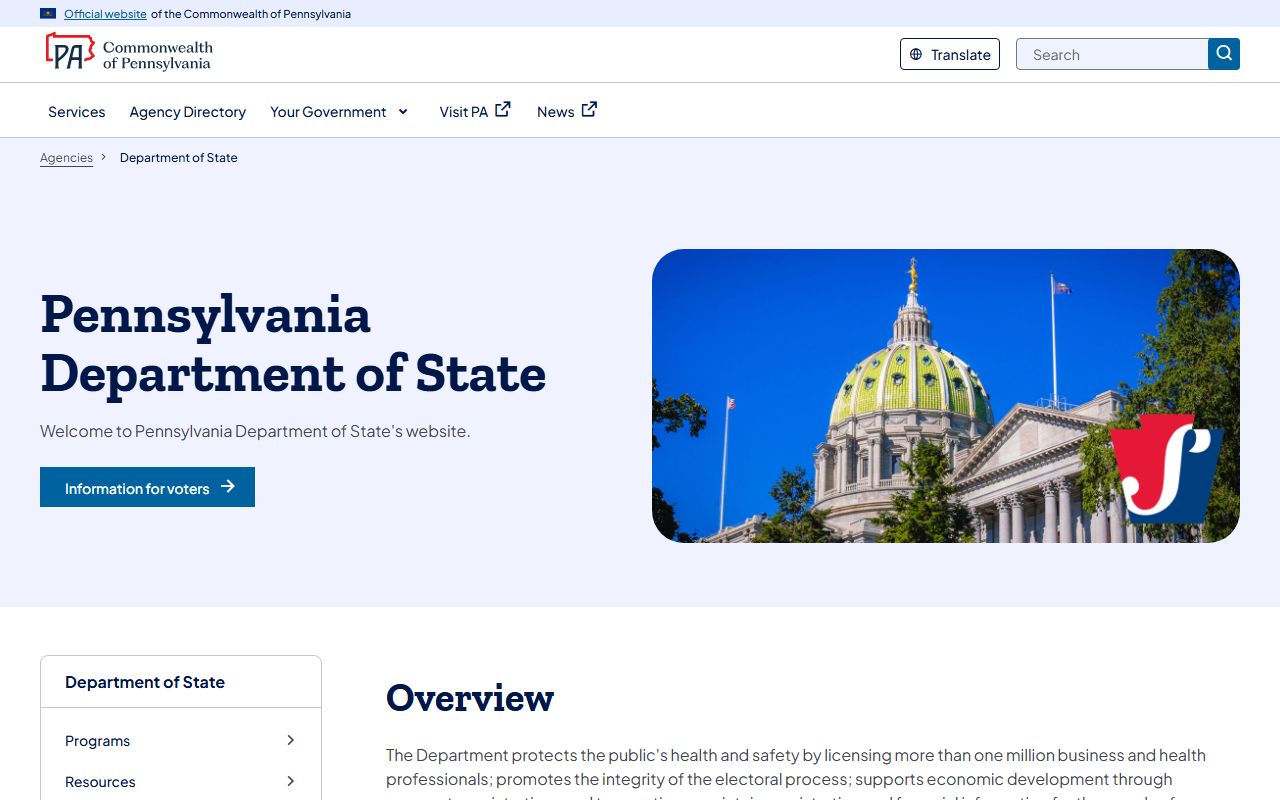 Pennsylvania Department of State phone directory for business records