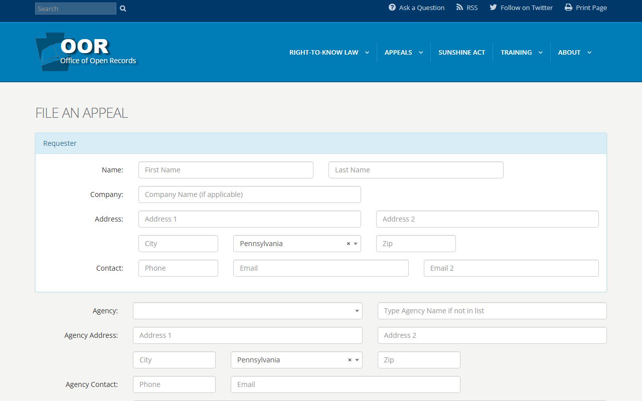 Pennsylvania Office of Open Records phone directory access